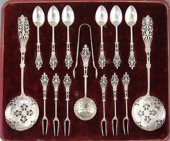 A cased Edwardian silver sixteen piece dessert set by James Dixon & Sons,